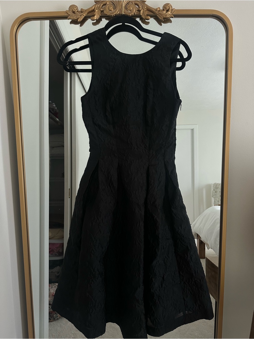 H&M navy Textured Midi Fit-and-Flare Dress